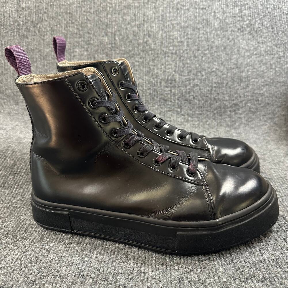 Eytys Women's Kibo Black Leather Boots Combat Platform Punk Grunge High Top 9